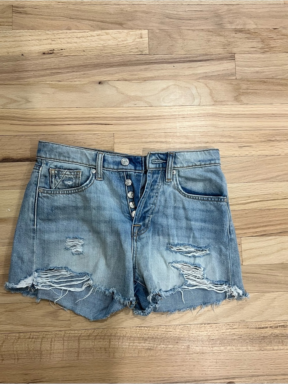 7 for all mankind monroe cut off shorts blue button up